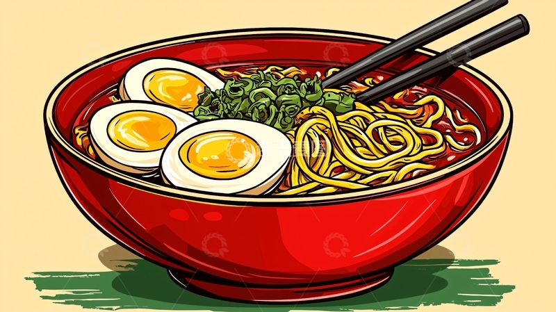 高清大图下载【趣麦麦图】日式拉面插画