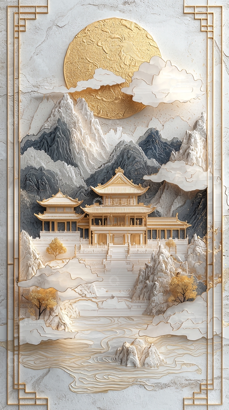 高清大图下载【趣麦麦图】金色宫殿山水图