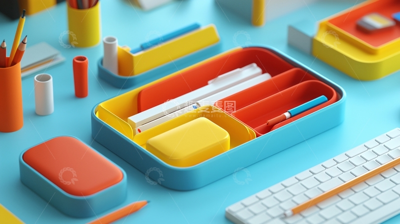 高清大图下载【趣麦麦图】彩色创意办公收纳盒
