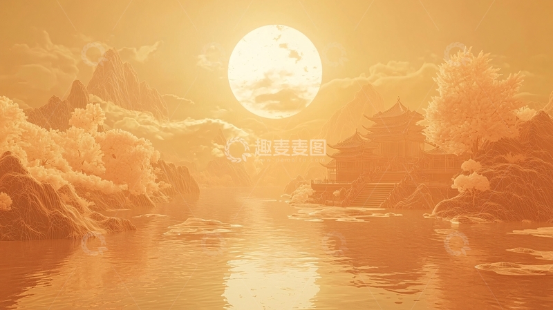 高清大图下载【趣麦麦图】金色夕阳下的梦幻仙境