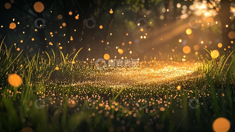 高清大图下载【趣麦麦图】萤火虫夜光草地