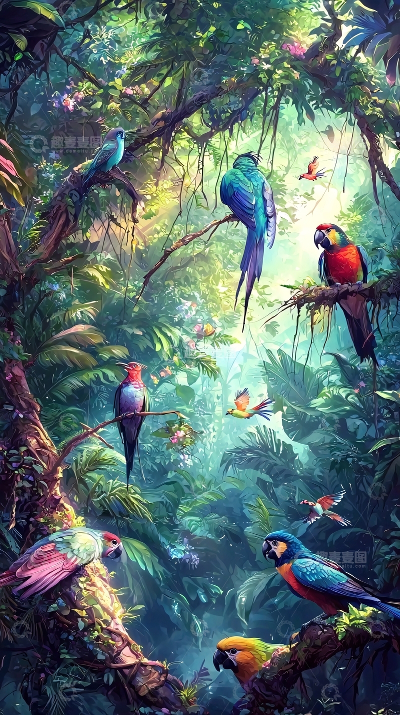 高清大图下载【趣麦麦图】热带雨林彩鹦鹉高清图
