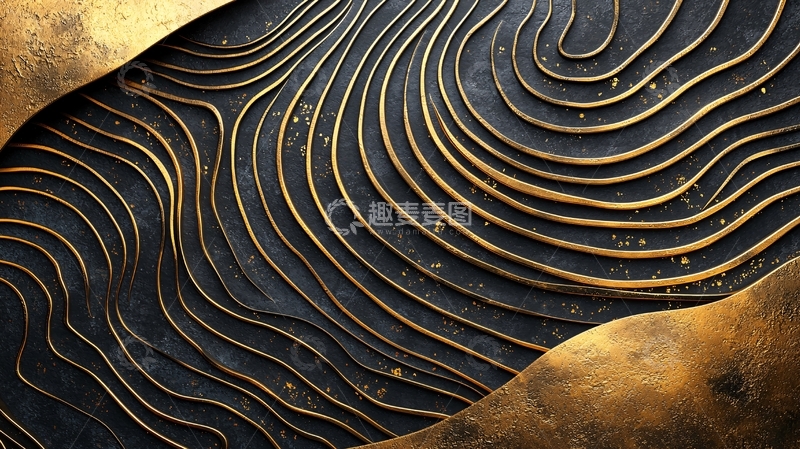 高清大图下载【趣麦麦图】金色线条黑色背景