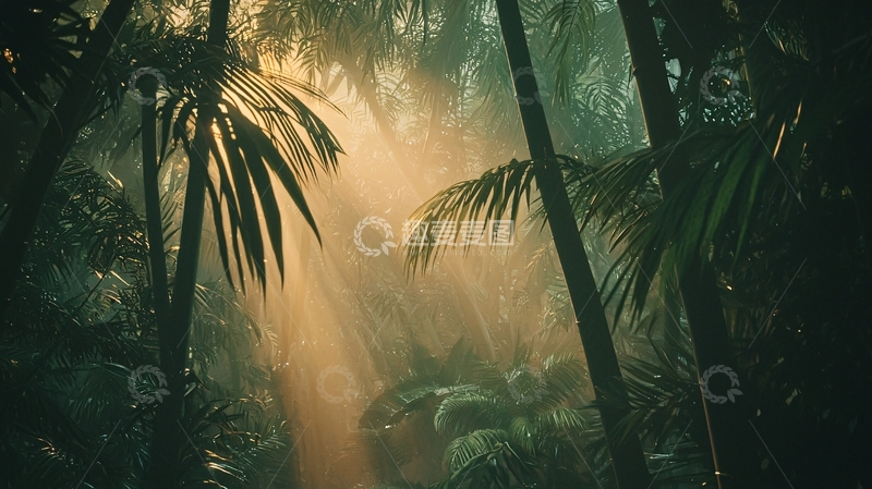 高清大图下载【趣麦麦图】热带雨林阳光透过树叶