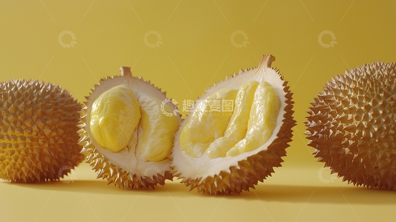 高清大图下载【趣麦麦图】金黄色榴莲果实特写