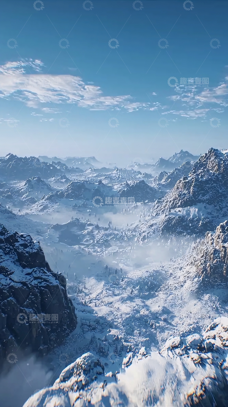 高清大图下载【趣麦麦图】极寒雪山远景俯瞰图