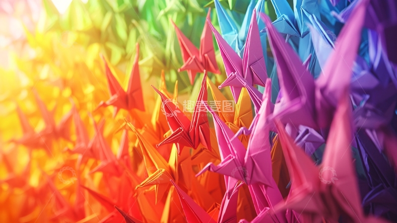 高清大图下载【趣麦麦图】彩虹色纸鹤