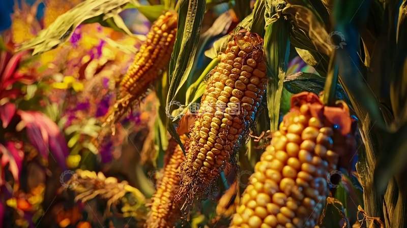 高清大图下载【趣麦麦图】成熟的玉米棒子挂在玉米杆上