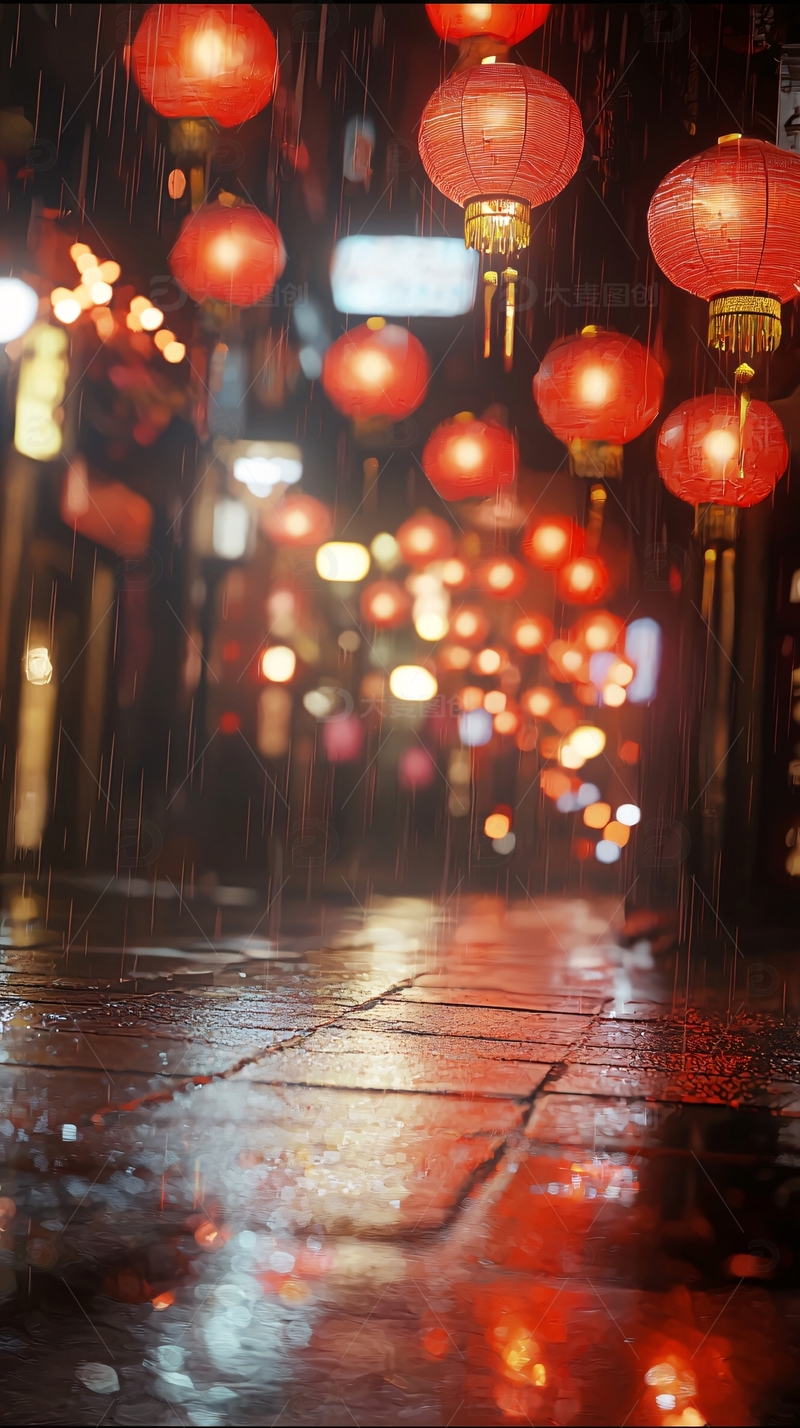 高清大图下载【趣麦麦图】红灯笼夜景街道