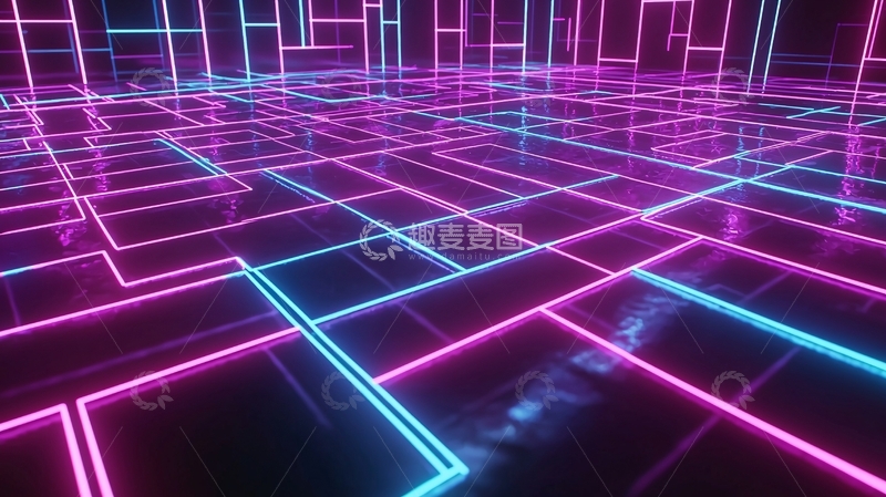 高清大图下载【趣麦麦图】霓虹灯几何抽象背景
