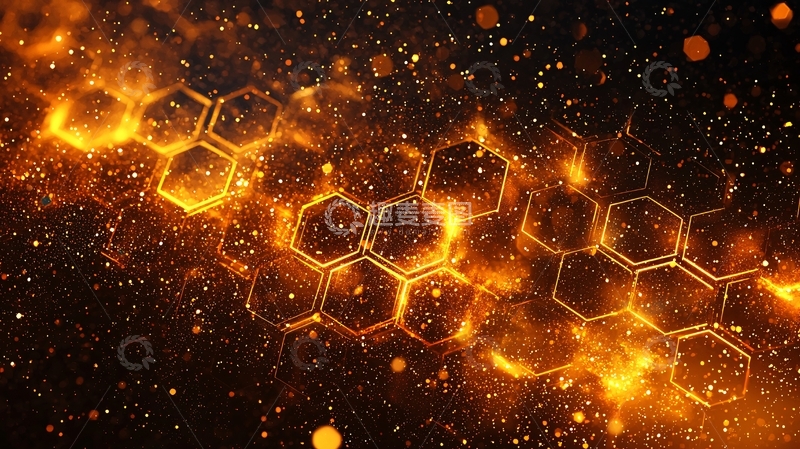 高清大图下载【趣麦麦图】金色火焰蜂窝图案背景