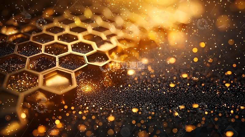 高清大图下载【趣麦麦图】金色蜂窝状结构发光背景