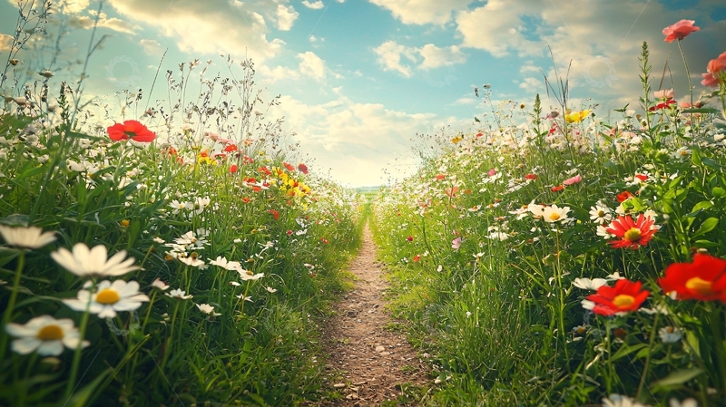 高清大图下载【趣麦麦图】鲜花小路田园风光