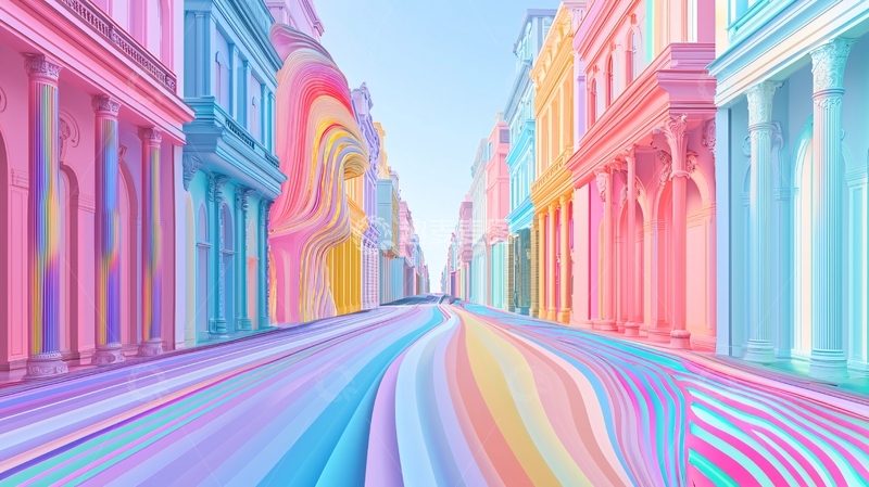 高清大图下载【趣麦麦图】梦幻彩色街道