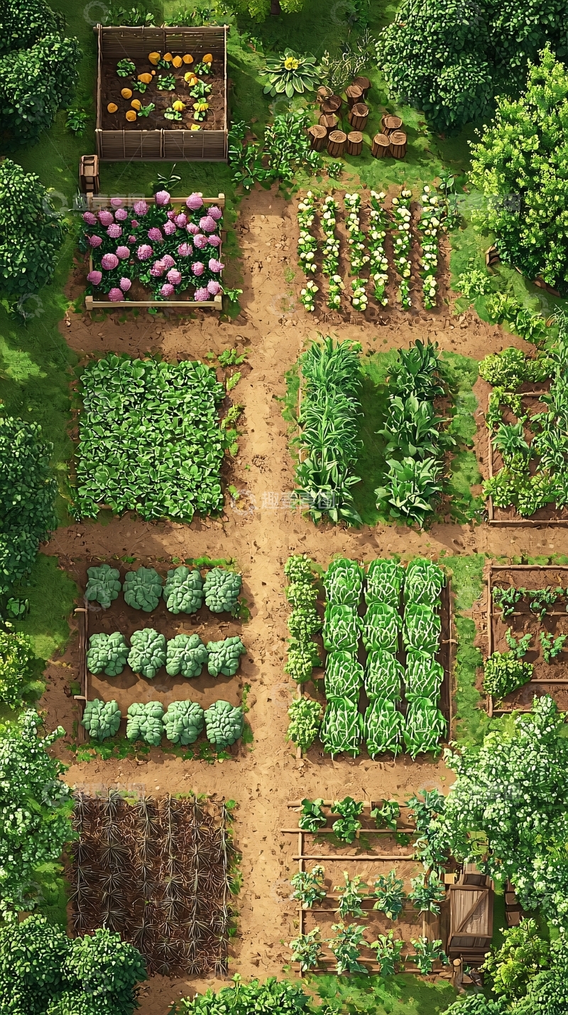 高清大图下载【趣麦麦图】俯瞰式花园蔬菜种植图