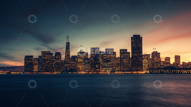 高清大图下载【趣麦麦图】日落时分的旧金山天际线