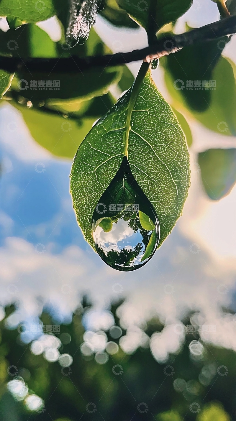 高清大图下载【趣麦麦图】绿叶上的水珠