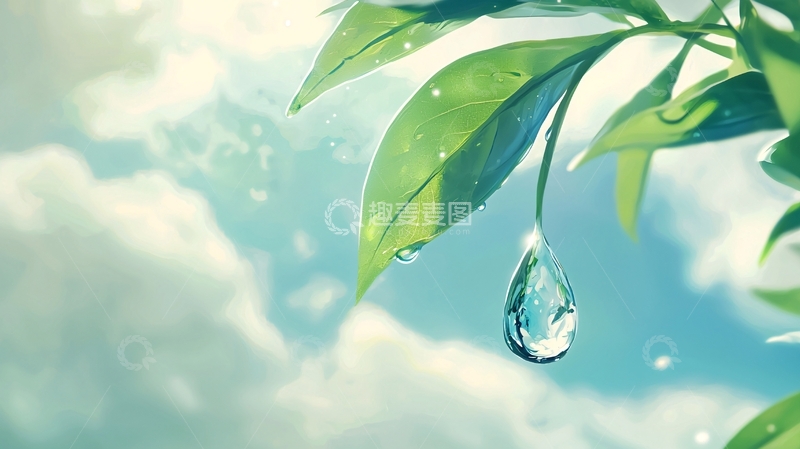 高清大图下载【趣麦麦图】绿叶上的水滴