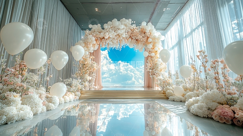 高清大图下载【趣麦麦图】云朵气球拱门通向天空