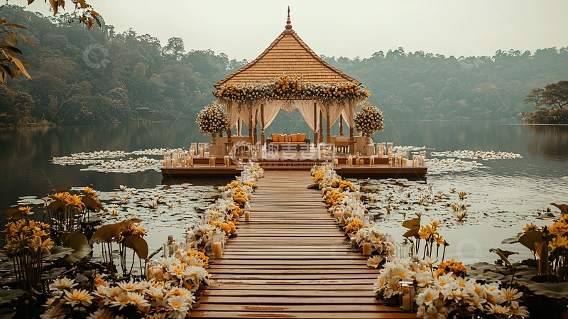高清大图下载【趣麦麦图】水上凉亭婚礼场景