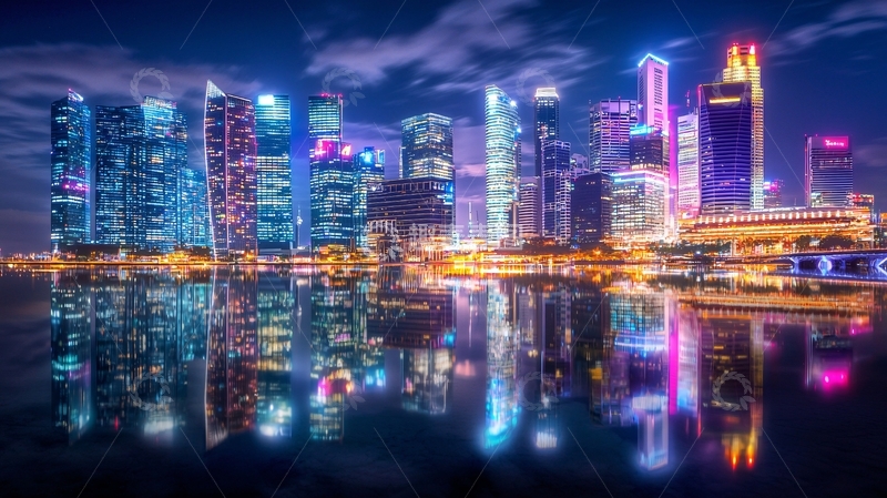 高清大图下载【趣麦麦图】夜景城市倒影