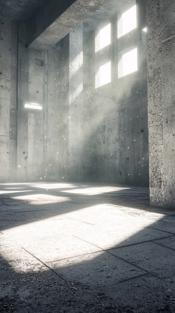 光线透过窗户照进水泥房间
