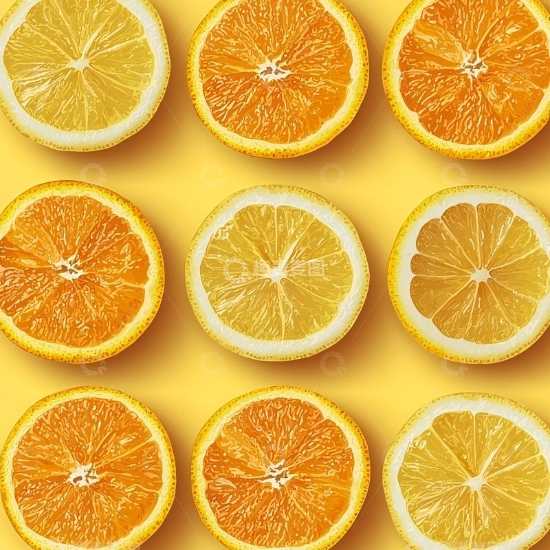 高清大图下载【趣麦麦图】柑橘类水果切片平铺