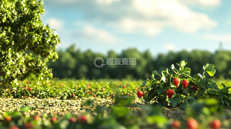 高清大图下载【趣麦麦图】阳光下的草莓田