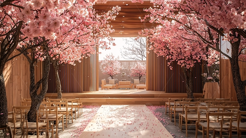 高清大图下载【趣麦麦图】粉色樱花树下婚礼仪式