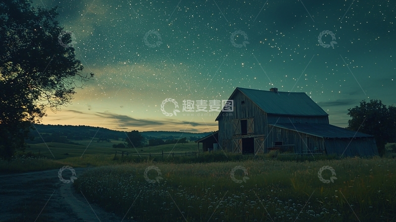 高清大图下载【趣麦麦图】星空下的老农场