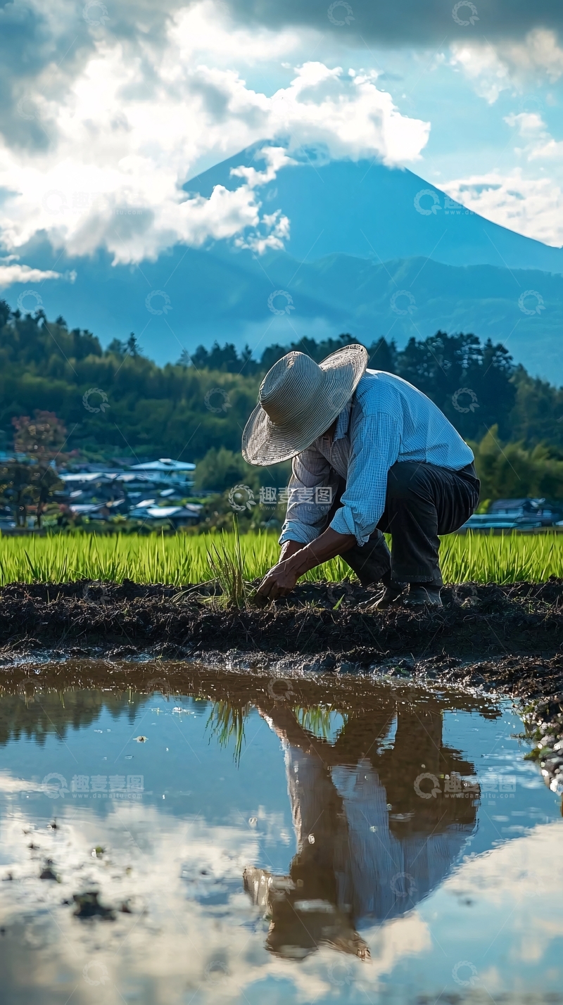 高清大图下载【趣麦麦图】富士山下劳作的农民