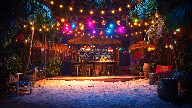 高清大图下载【趣麦麦图】热带沙滩酒吧夜景