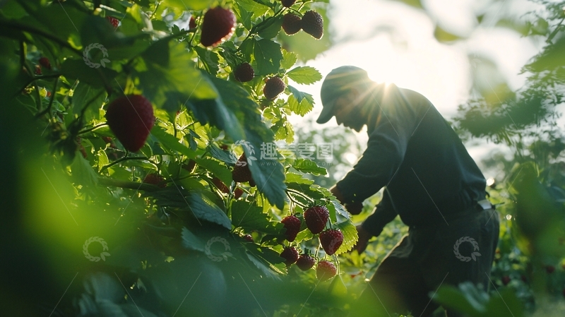 高清大图下载【趣麦麦图】采摘红树莓的农人