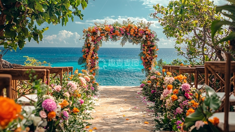 高清大图下载【趣麦麦图】海边婚礼拱门鲜花