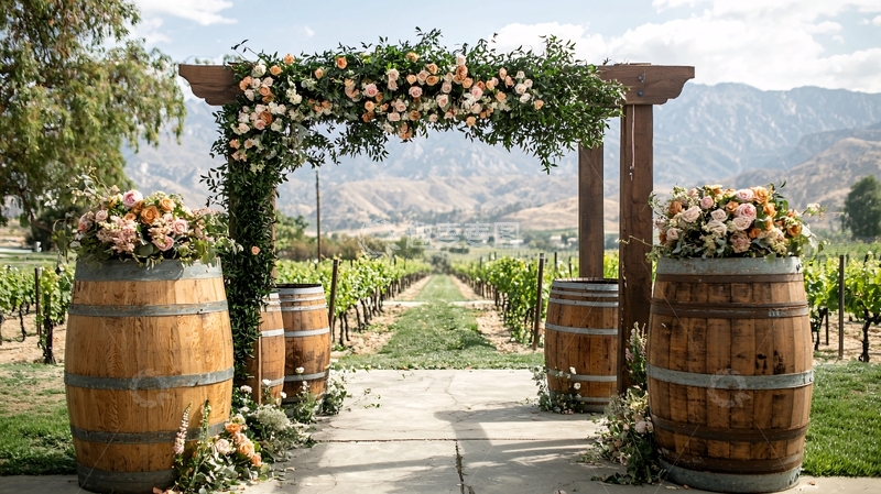 高清大图下载【趣麦麦图】田园婚礼拱门酒桶装饰