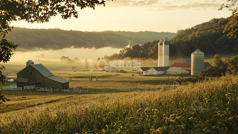 高清大图下载【趣麦麦图】清晨农田景色