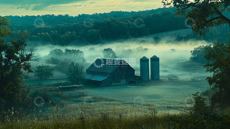 高清大图下载【趣麦麦图】雾中农舍
