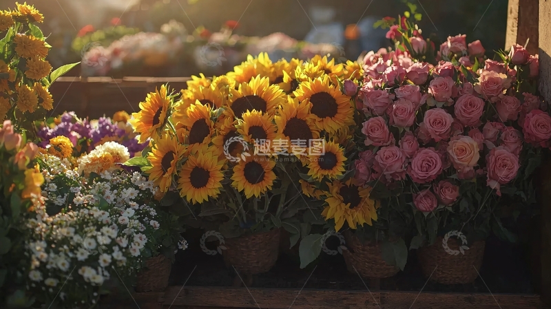 高清大图下载【趣麦麦图】阳光下的花卉市场