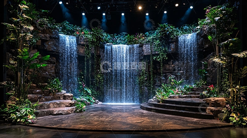 高清大图下载【趣麦麦图】舞台上的瀑布森林景观