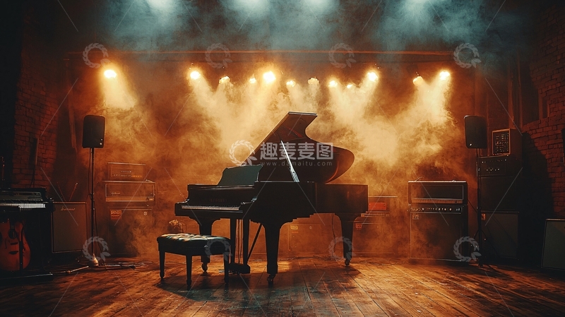 高清大图下载【趣麦麦图】舞台上的黑色钢琴
