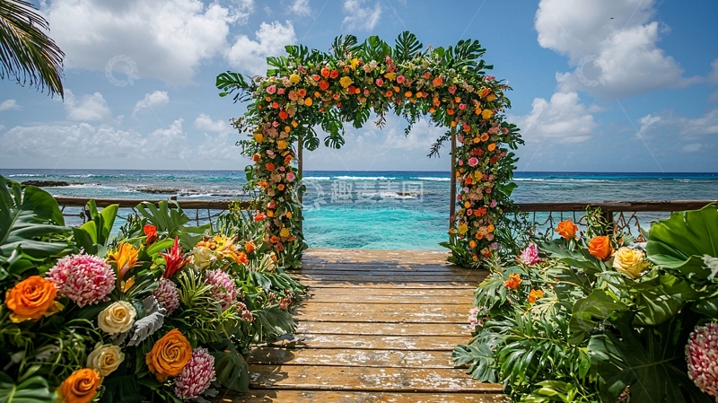 高清大图下载【趣麦麦图】海边鲜花拱门婚礼