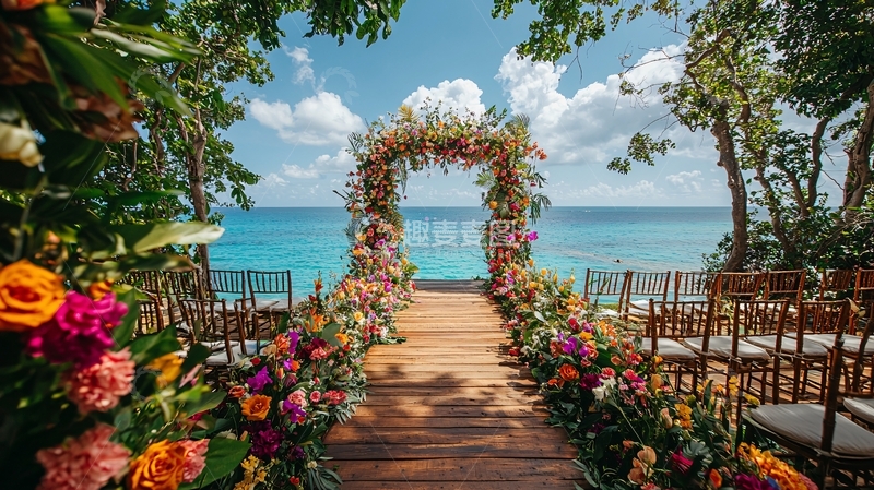 高清大图下载【趣麦麦图】海边鲜花拱门婚礼