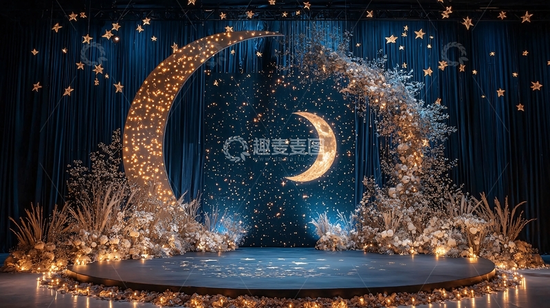 高清大图下载【趣麦麦图】金色月亮星空舞台