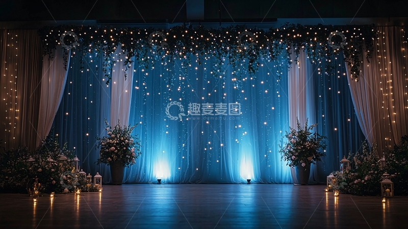 高清大图下载【趣麦麦图】蓝色灯光照亮的舞台背景