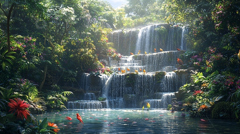 高清大图下载【趣麦麦图】热带雨林瀑布