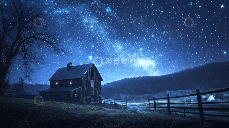 高清大图下载【趣麦麦图】星空下的乡村小屋