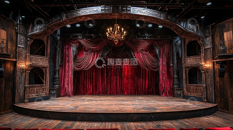 高清大图下载【趣麦麦图】舞台上的红色天鹅绒帷幕