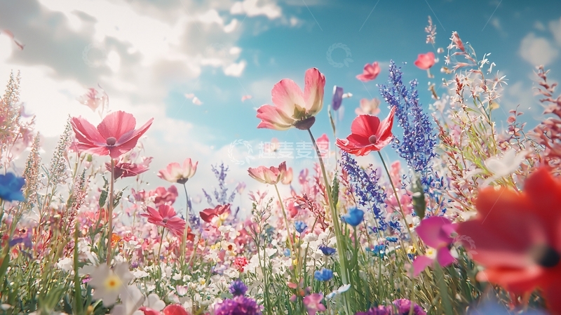 高清大图下载【趣麦麦图】彩色野花盛开的田野