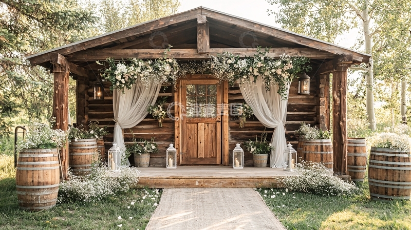 高清大图下载【趣麦麦图】木屋婚礼仪式背景