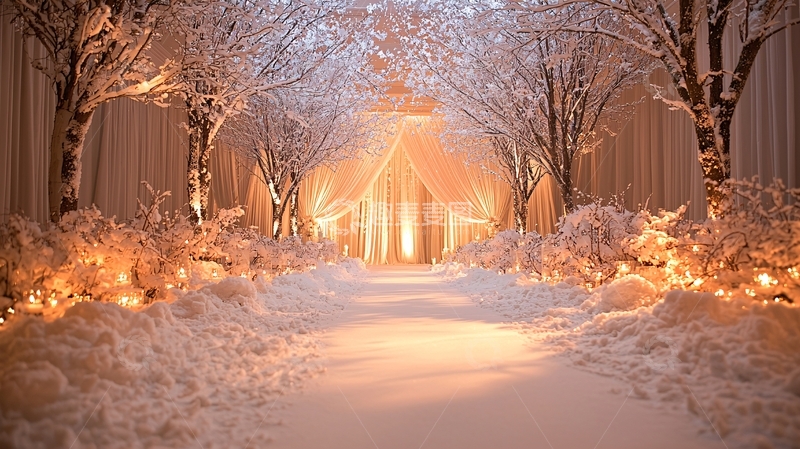 高清大图下载【趣麦麦图】雪地里的灯光小路